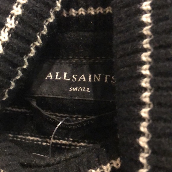AllSaints Marty Black and White Striped Roll Neck Jumper - Picture 8 of 9